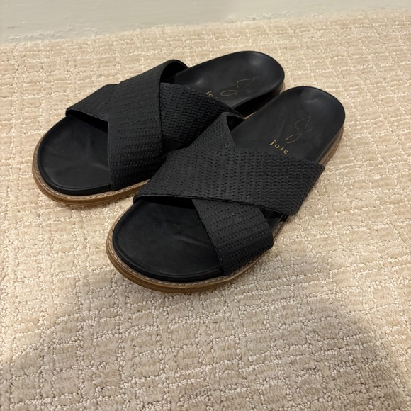 Joie Nell Slide Sandals Women's Black Textured Woven Criss Cross Size 7.5M - Picture 1 of 5